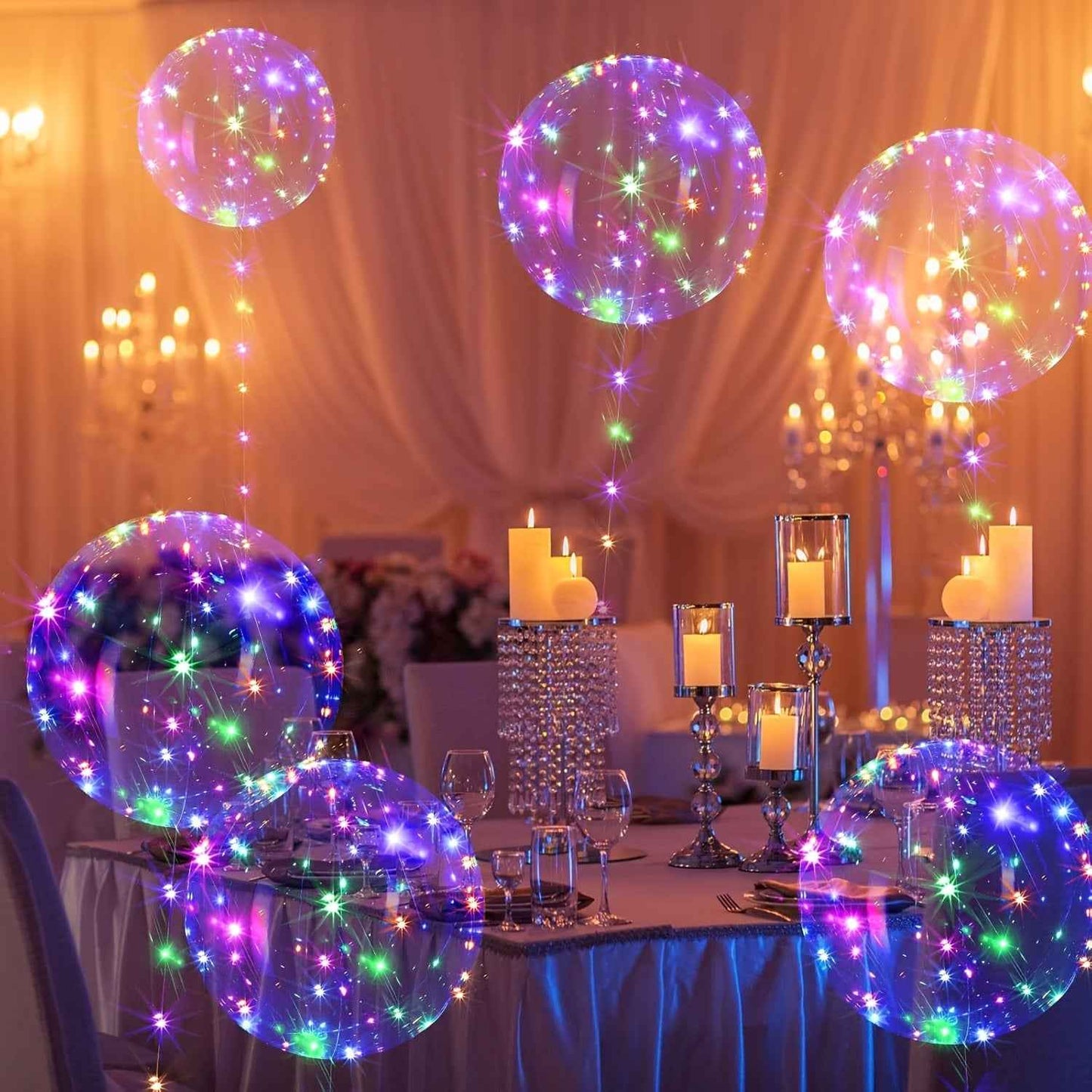 40 Packs ( 20pcs Balloon +20pcs LED Lights ) Glowing LED Bubble Balloon Set LED Bubbles, Battery Operated By 2*AA Batteries And Helium Not Included Suitable For Birthday Wedding Love Christmas Halloween Party And Gift Decorat