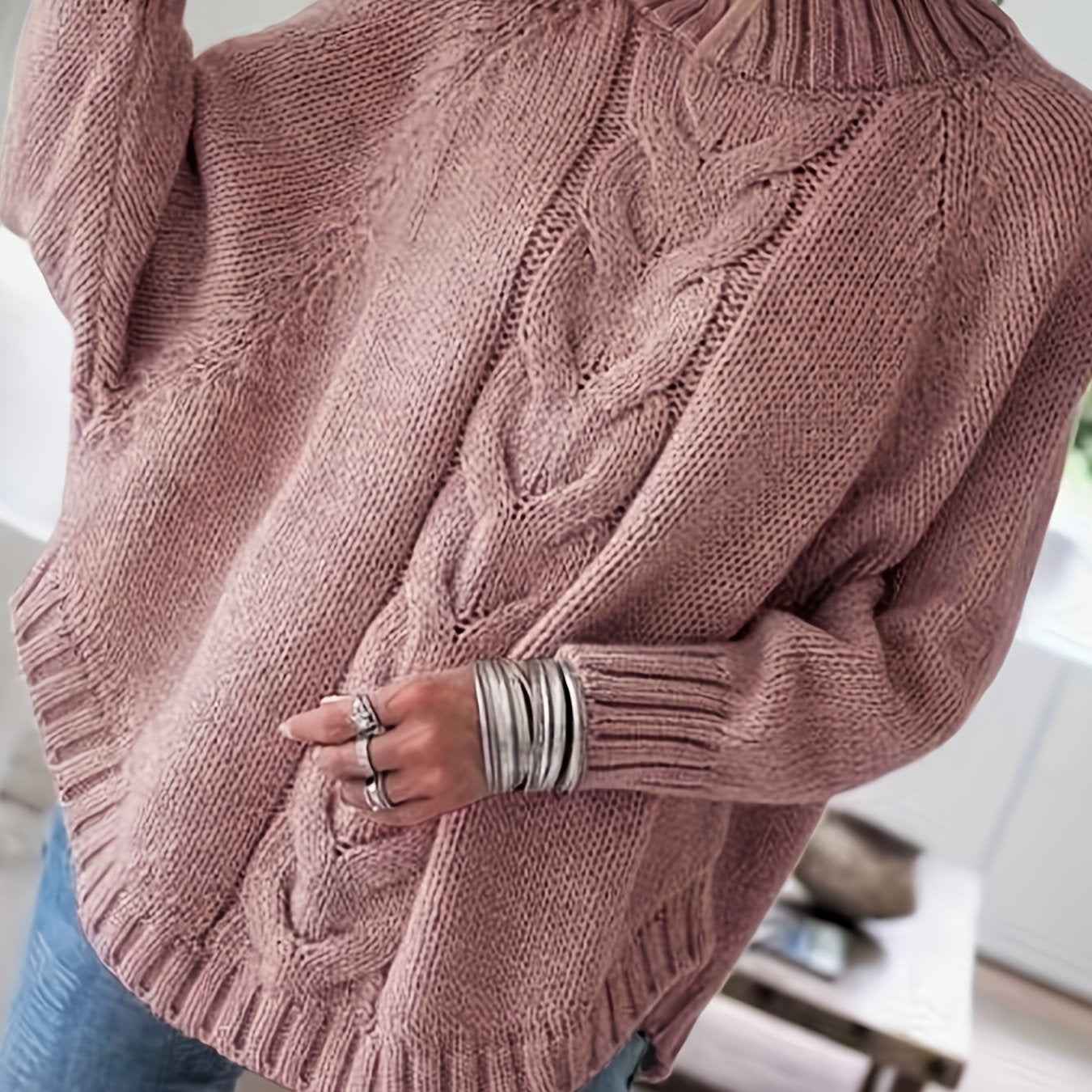 Women's Vintage High-Neck Sweater Pale Pinkish Gray