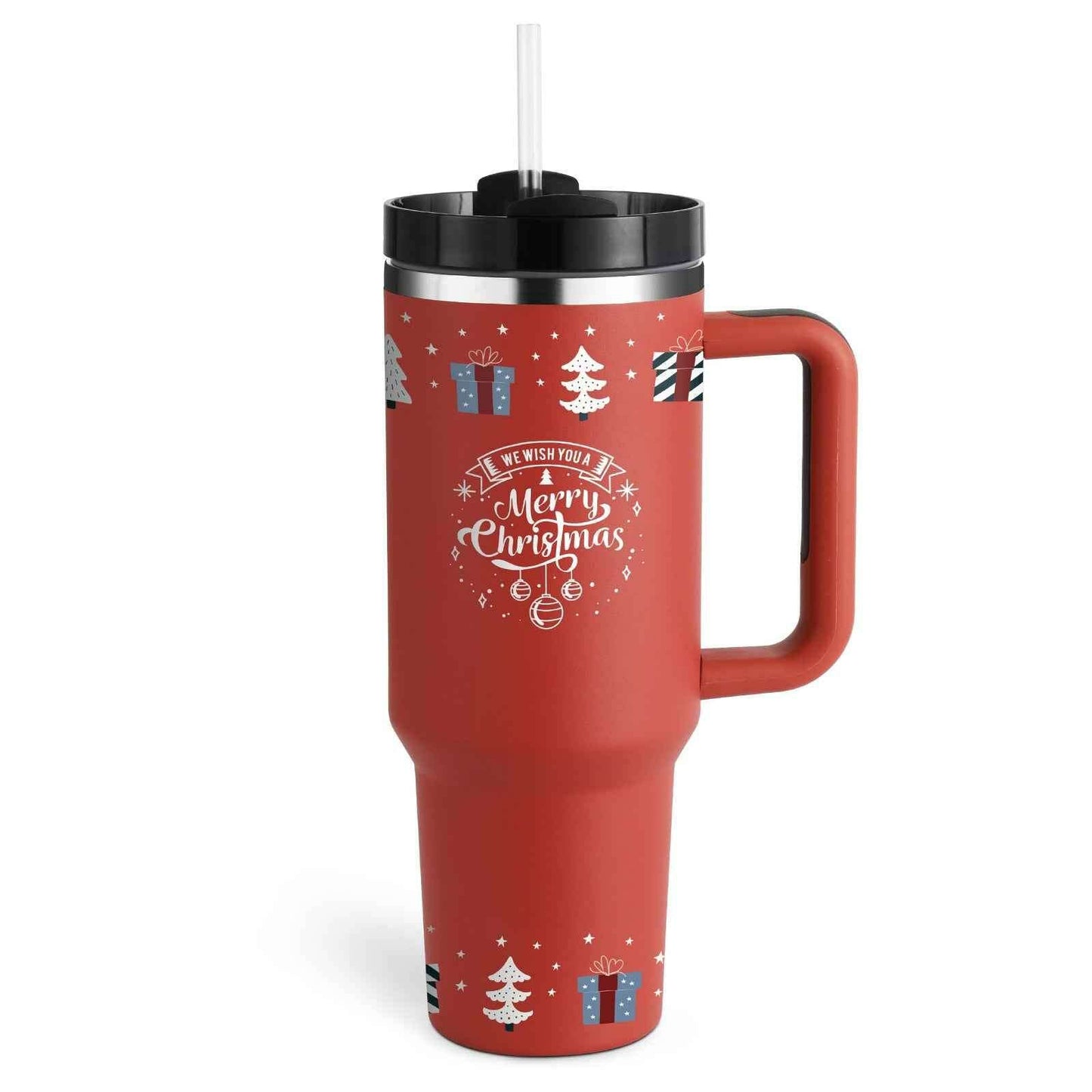 40oz Insulated Tumbler – Spill-Proof Stainless Steel Travel Mug Christmas Red B 1200ML