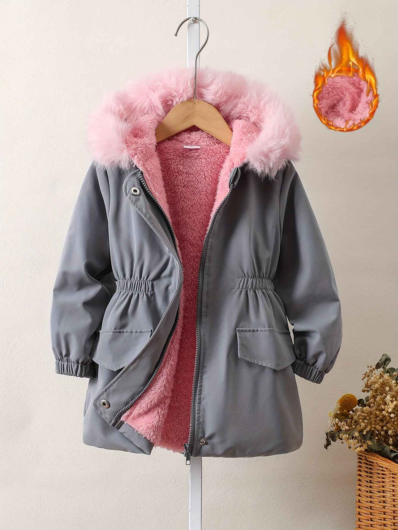 Winter Hooded Jacket for Girls - Warm Long Sleeve Zip-Up Coat with Pockets | A-Line Silhouette for School, Playdates & Outdoor Activities