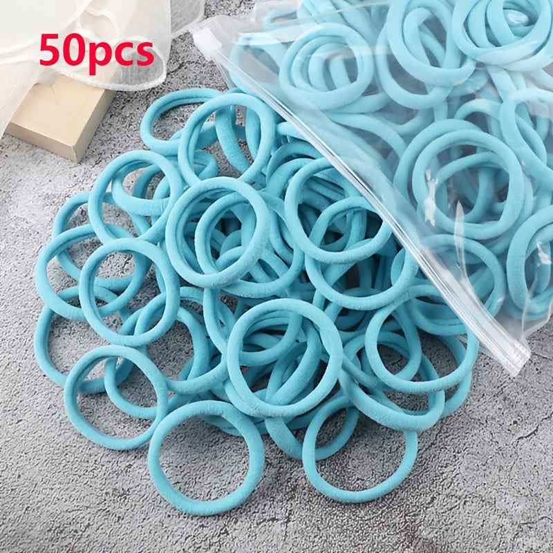 Hair Bands for Women - 50pcs Set Basic Elastic Headbands in Solid Colors for Ponytails and Hair Accessories 50pcs Light Blue