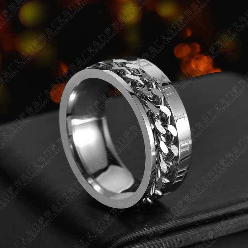 Men’s Roman Numeral Spinner Ring - Stylish Titanium Steel Jewelry and Bottle Opener Silver2