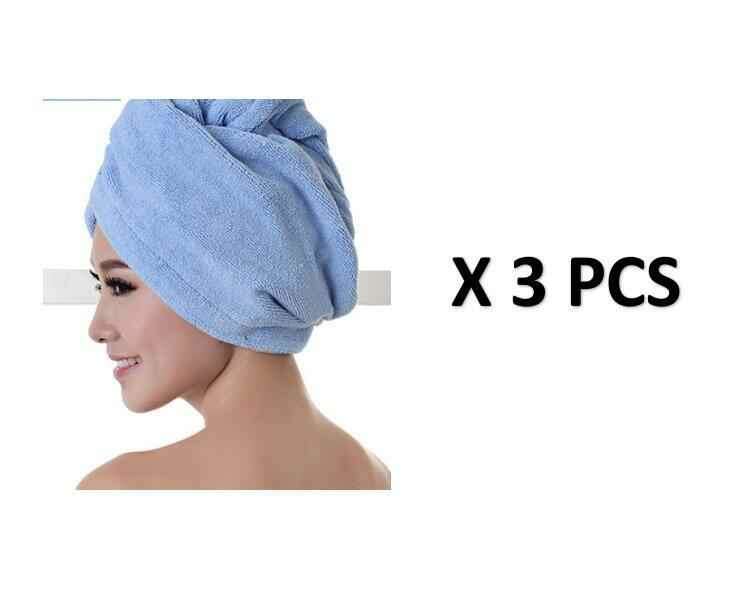 Women's Hair Dryer Cap - Absorbent Hair Towel for Fast Drying 3pcs Sky Blue