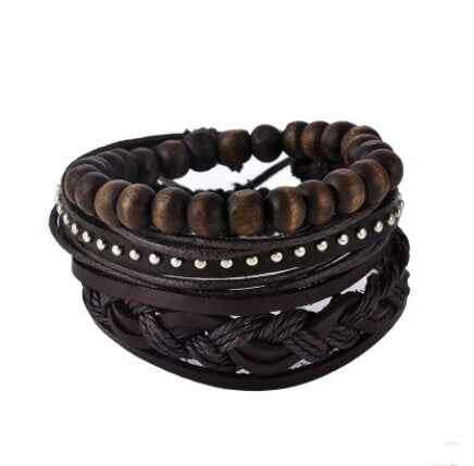 Vintage Leather Bead Bracelet - Unisex Multilayer Punk Jewelry for Stylish Accessories 3