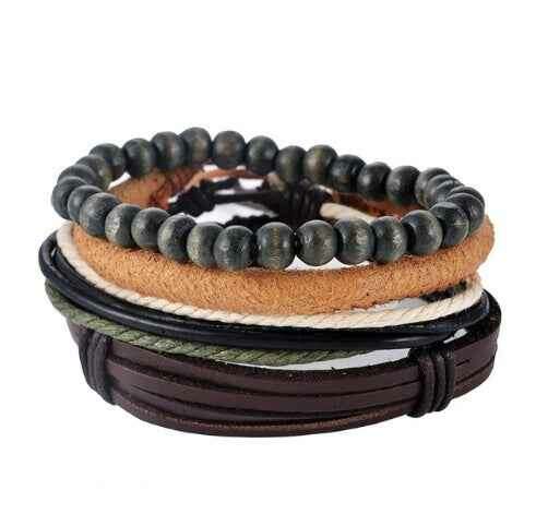 Vintage Leather Bead Bracelet - Unisex Multilayer Punk Jewelry for Stylish Accessories 16