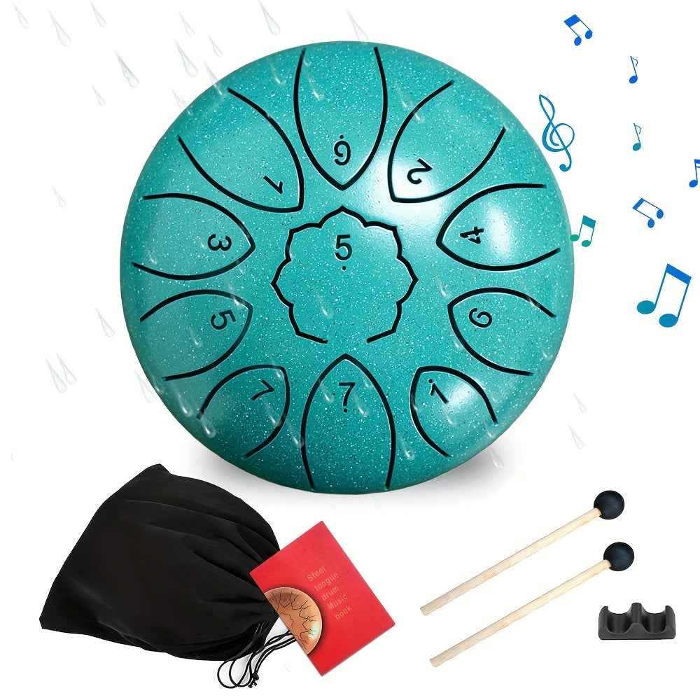 11-Tone Steel Tongue Drum - 6-Inch Outdoor Rain Drum with Drumsticks and Storage Bag 11pcs 6-inch 11-tone green