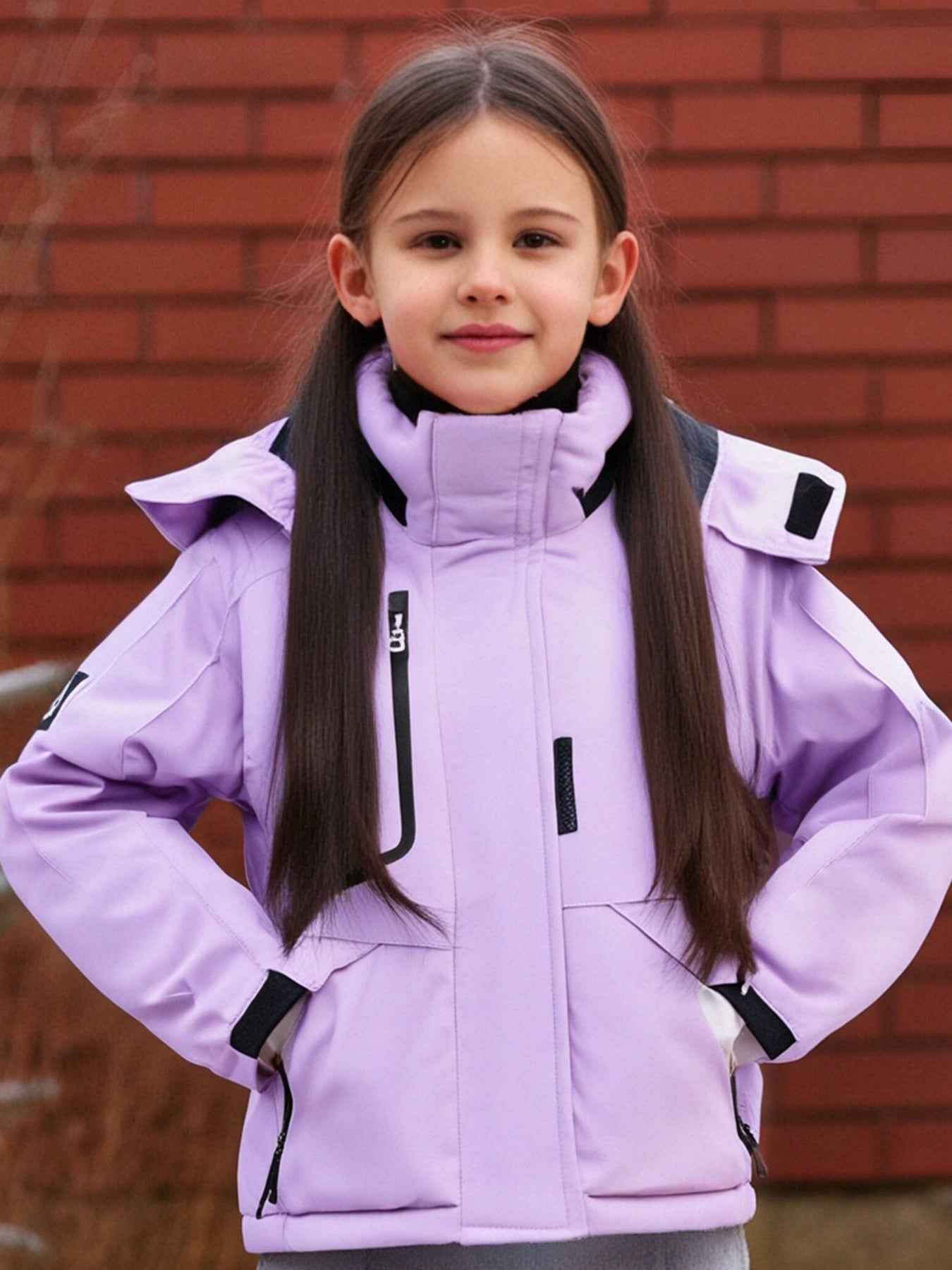 Girls' Windproof Ski Jacket - Thickened Warm Hooded Liner for Outdoor Mountaineering and Travel, Practical Multi-Pocket Design