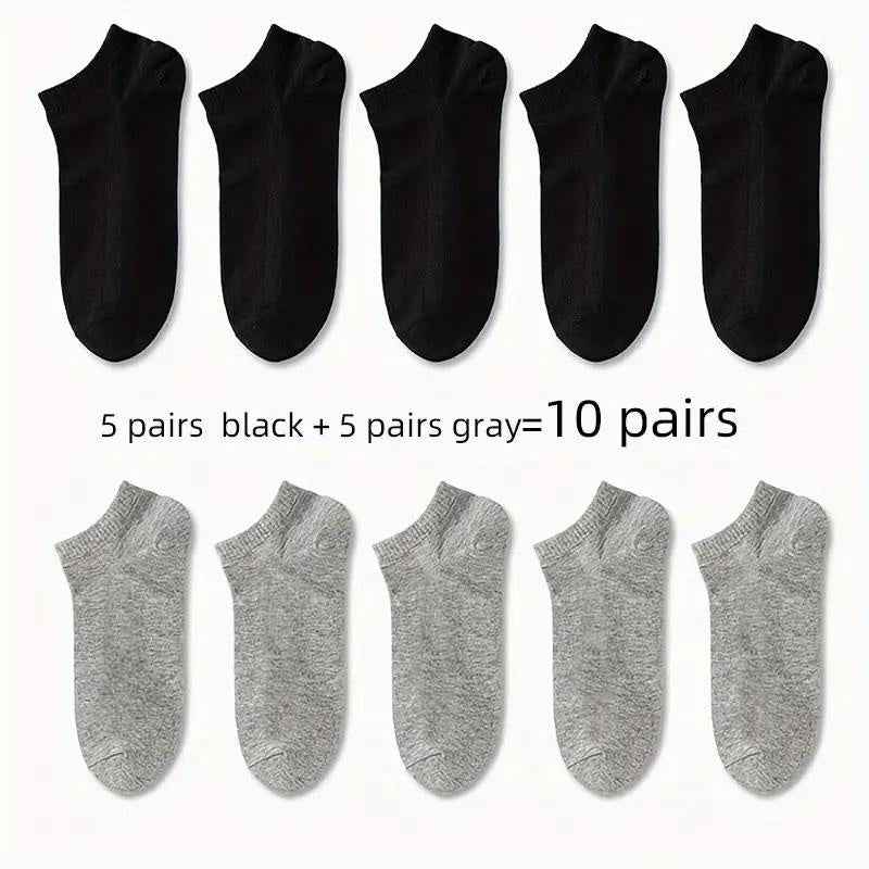 Breathable Anti-Odor Socks for Men & Women - Moisture-Wicking, Quick-Dry, Sweat-Resistant, Available in Black, White, Gray, and Beige (1/5/10/30 Pairs) One Size: US (6-10) Black+Gray (10 Pairs)