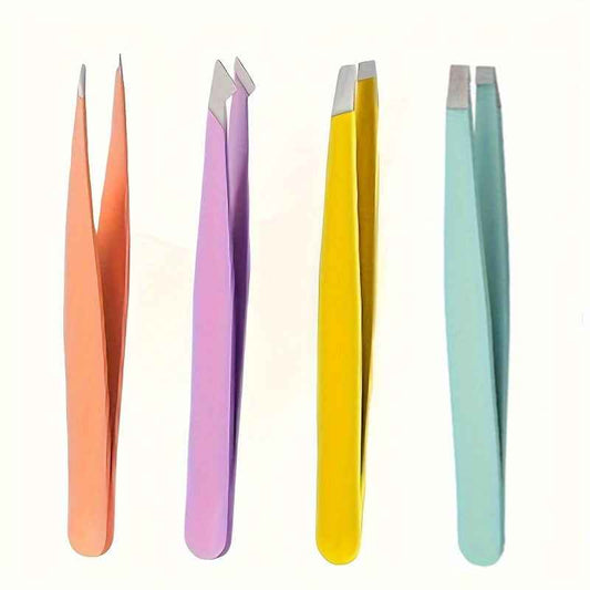 1pcs/4pcs Tweezers For Eyebrows, Slant Tip/ Angled Tip Eyebrow Tweezers, Precision For Eyebrows Facial Hair, Ingrown Hair 4 Piece Set