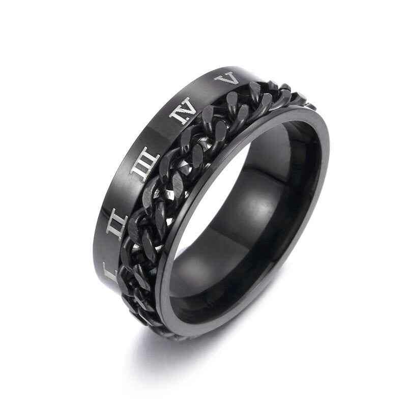 Men’s Roman Numeral Spinner Ring - Stylish Titanium Steel Jewelry and Bottle Opener Black