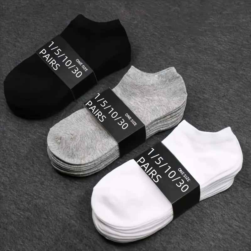 Breathable Anti-Odor Socks for Men & Women - Moisture-Wicking, Quick-Dry, Sweat-Resistant, Available in Black, White, Gray, and Beige (1/5/10/30 Pairs)