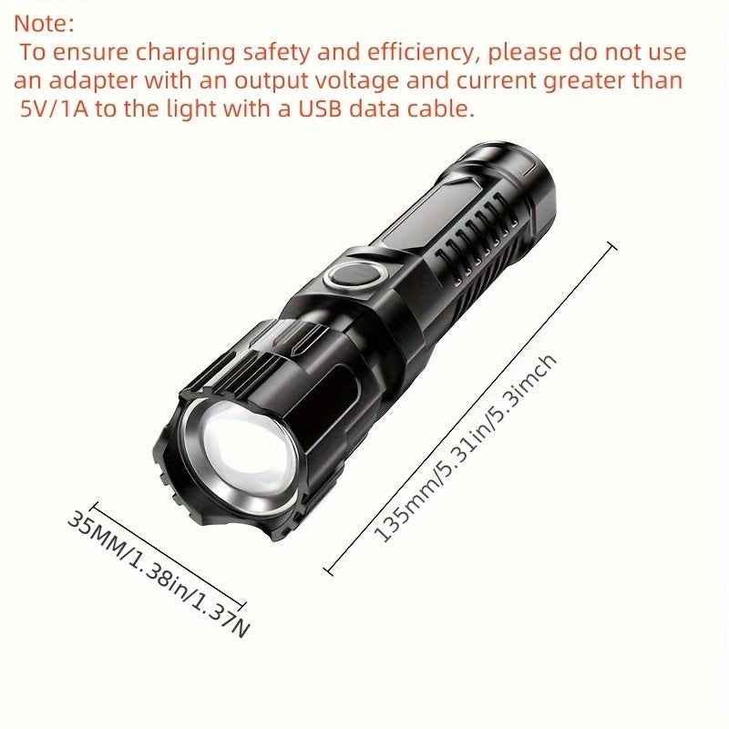 1pc Baihuibri Super Bright LED Flashlight with Telescopic Zoom & Wide Beam - 800Mah Rechargeable Usb-Powered, 150 Lumens, 7874.02inch Range, 3-Mode (High/Led/Flashlight)