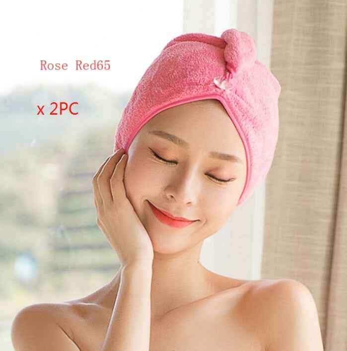 Women's Hair Dryer Cap - Absorbent Hair Towel for Fast Drying 2pcs Rose red65