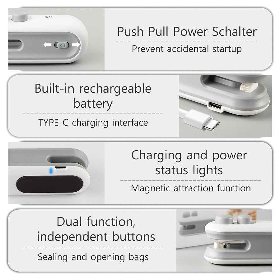 1pc Snack Bag Sealer with Magnetic Rechargeable Battery, Portable Mini Sealer for Picnics And Travel, Manual Plastic Sealing Machine, Magic Tool for Resealing Chips