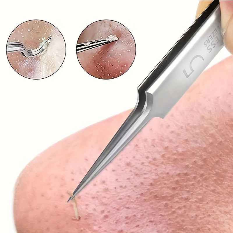 1 Pack Extra Fine No. 5 Blackhead Tweezers - Facial Beauty Remove