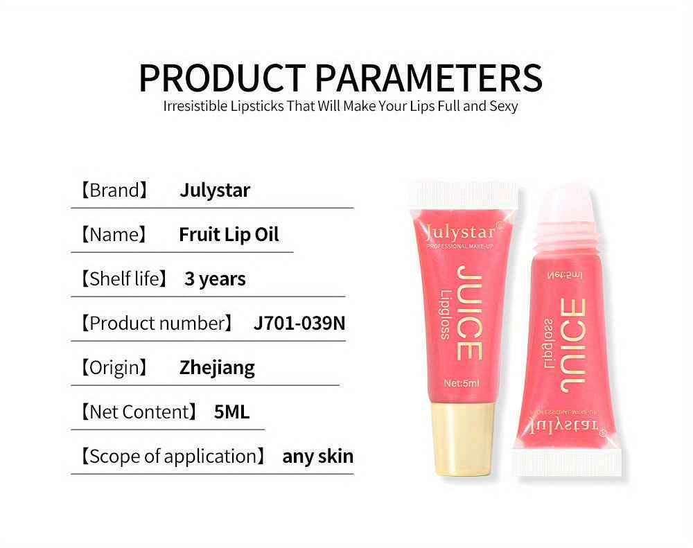 [Natural Lip Oil] Long-lasting Moisturizing Mirror Lip Oil | Beauty Natural Fruit Flavor Pouty Lip Moisturizing Water Gloss Lipstick