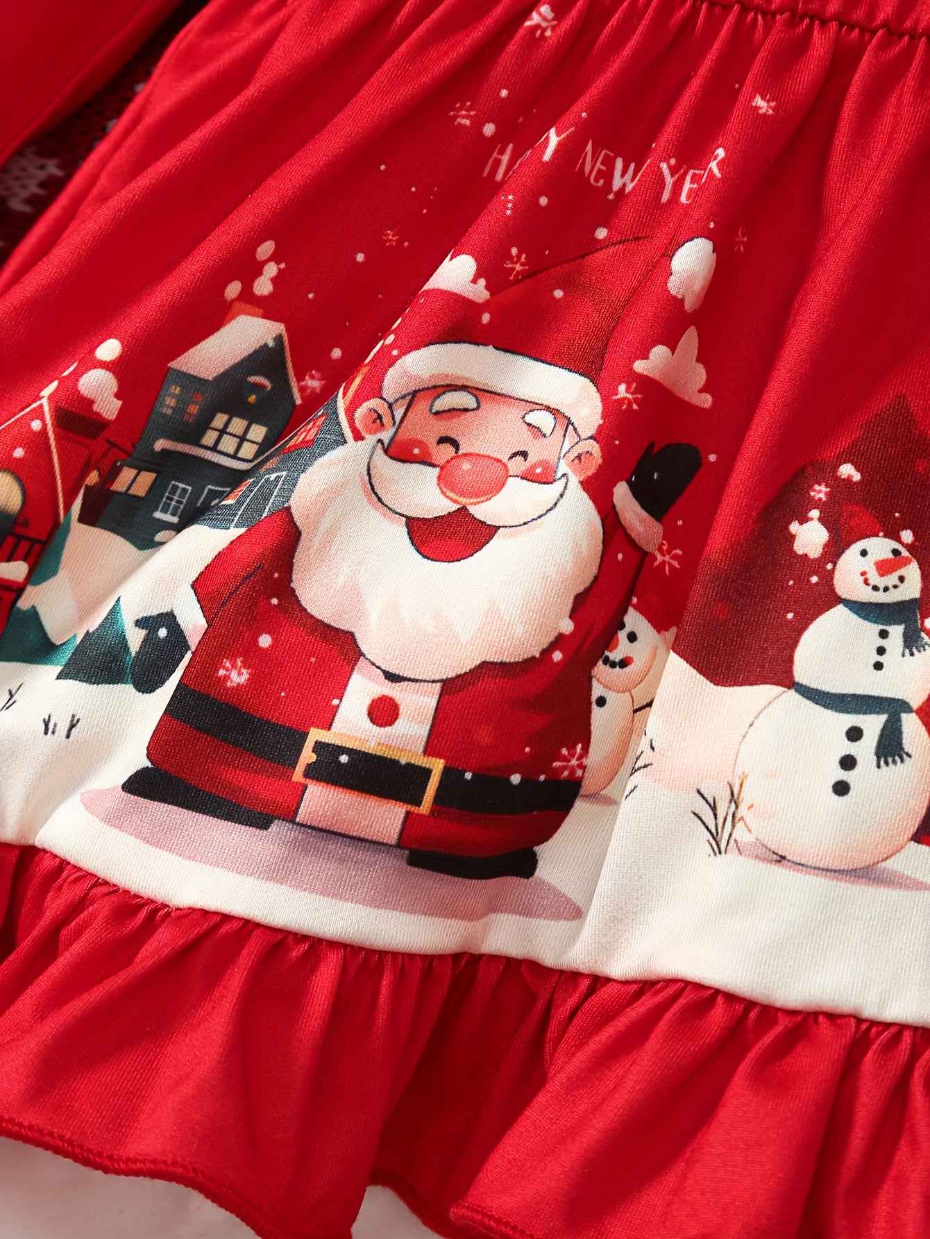 Christmas Dress Set for Girls - 2pcs Long-Sleeve Dress with Santa Claus Print and Irregular Trousers for Outdoor Fun