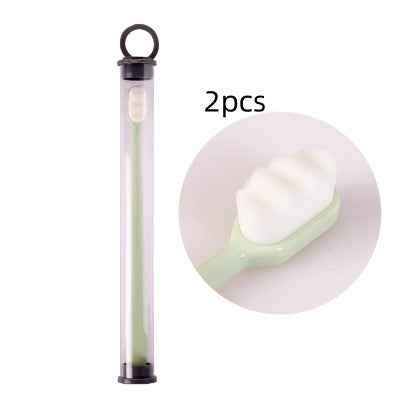 Ultra-Soft Toothbrush for Deep Cleaning and Travel Convenience 2pcs Wavy green