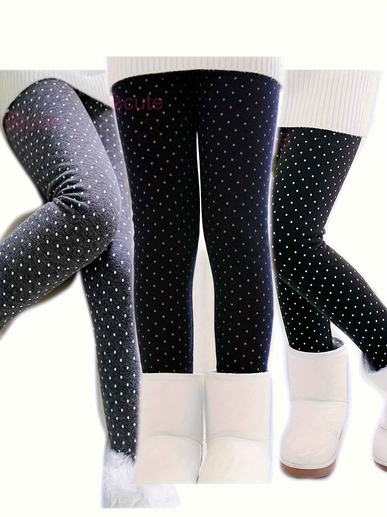 3pcs Winter-Lined Leggings for Kids - Warm Skinny Fit Tights for Boys & Girls, 95% Polyester/5% Spandex, Perfect for Playdates and Cold Weather