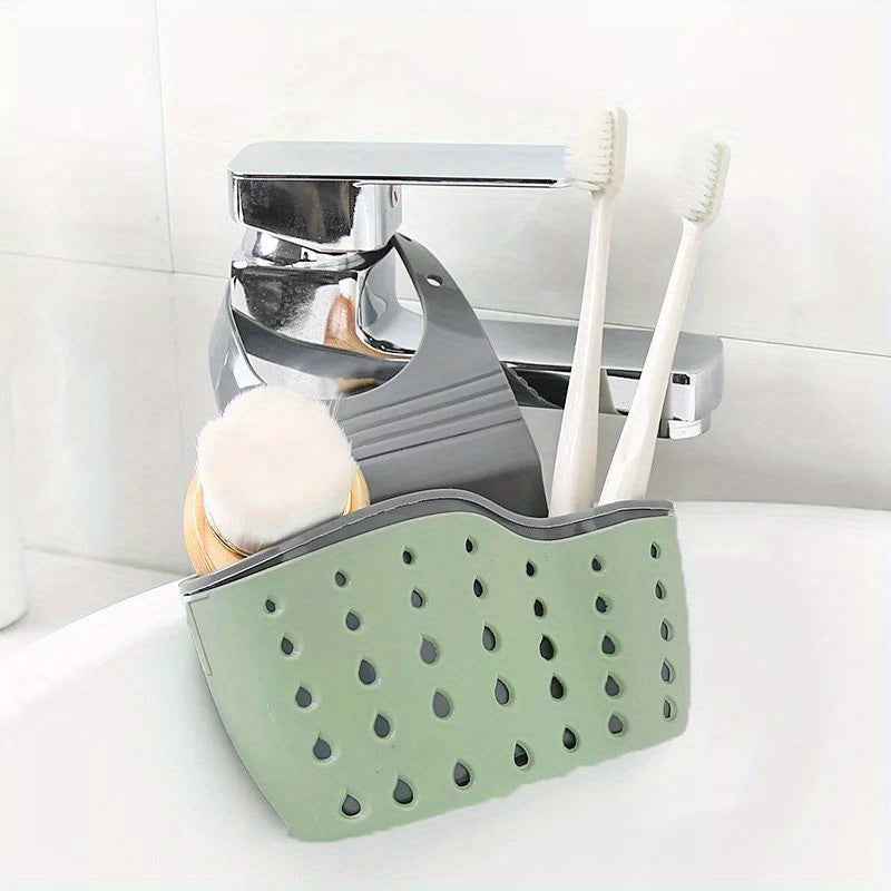 Multifunctional Sink Sponge Rack with Adjustable Strap - Convenient Hanging Bag for Organizing and Draining Sponges - Ideal for Kitchen and Bathroom Supplies Green
