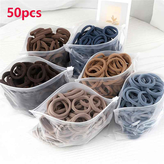 Hair Bands for Women - 50pcs Set Basic Elastic Headbands in Solid Colors for Ponytails and Hair Accessories