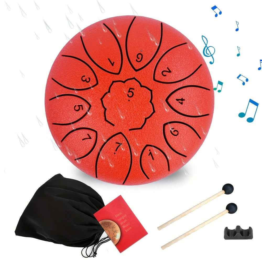 11-Tone Steel Tongue Drum - 6-Inch Outdoor Rain Drum with Drumsticks and Storage Bag 11pcs 6-inch 11-tone red