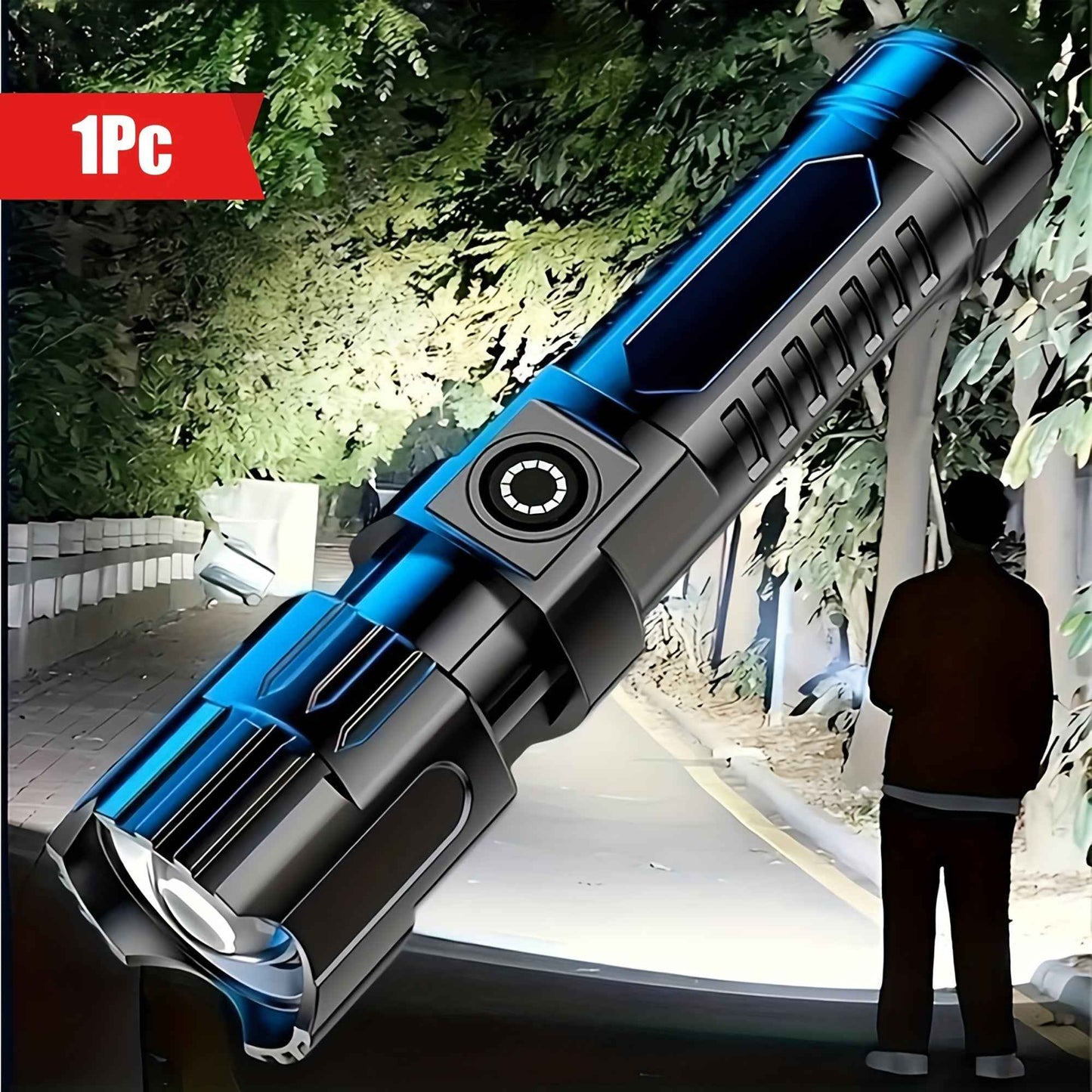 1pc Baihuibri Super Bright LED Flashlight with Telescopic Zoom & Wide Beam - 800Mah Rechargeable Usb-Powered, 150 Lumens, 7874.02inch Range, 3-Mode (High/Led/Flashlight)