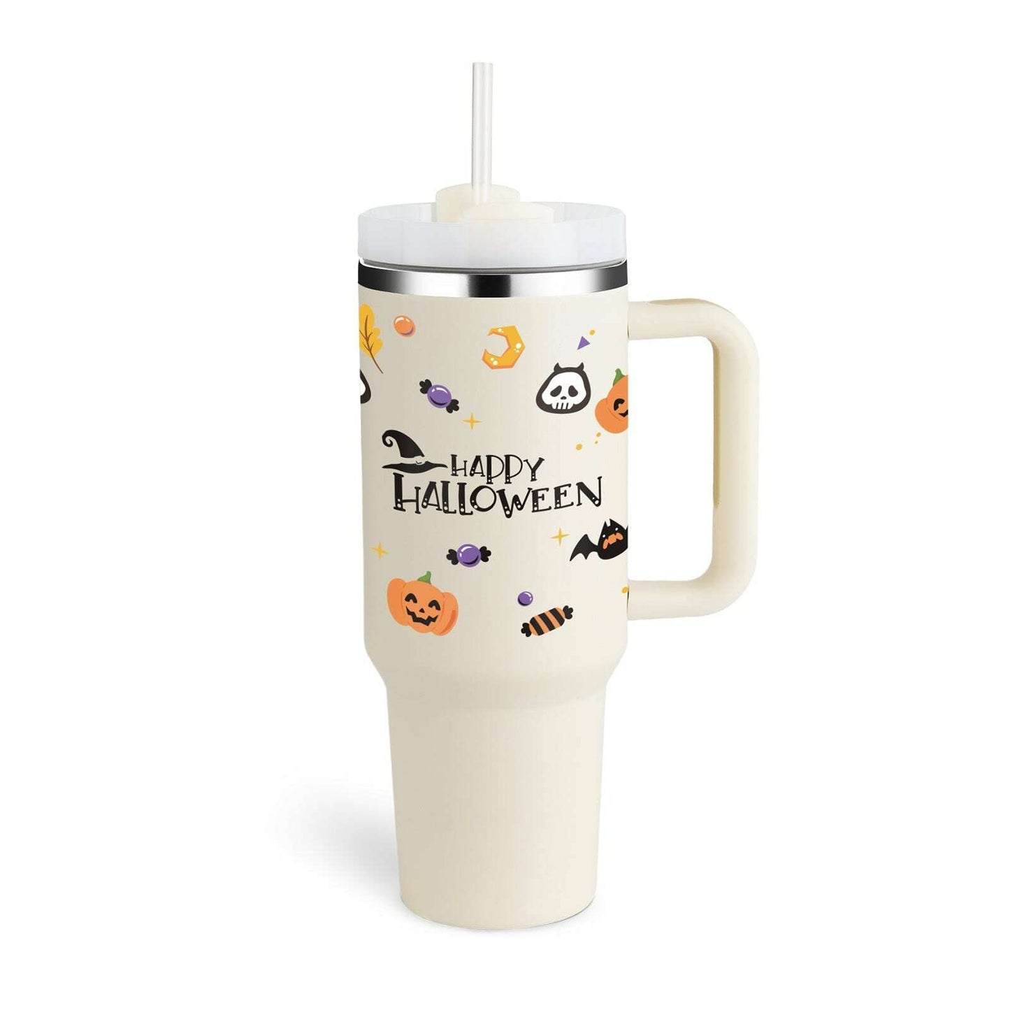 40oz Insulated Tumbler – Spill-Proof Stainless Steel Travel Mug Halloween Cream white 1200ML 1PC