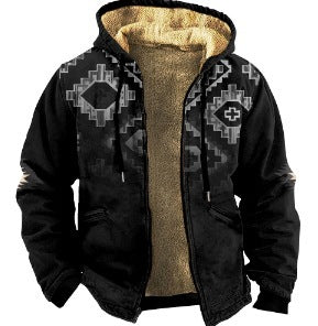 Men's Plaid Print Hooded Zip-Up Jacket Winter Thickened Cotton-padded Coat Warm Clothing 4 Style
