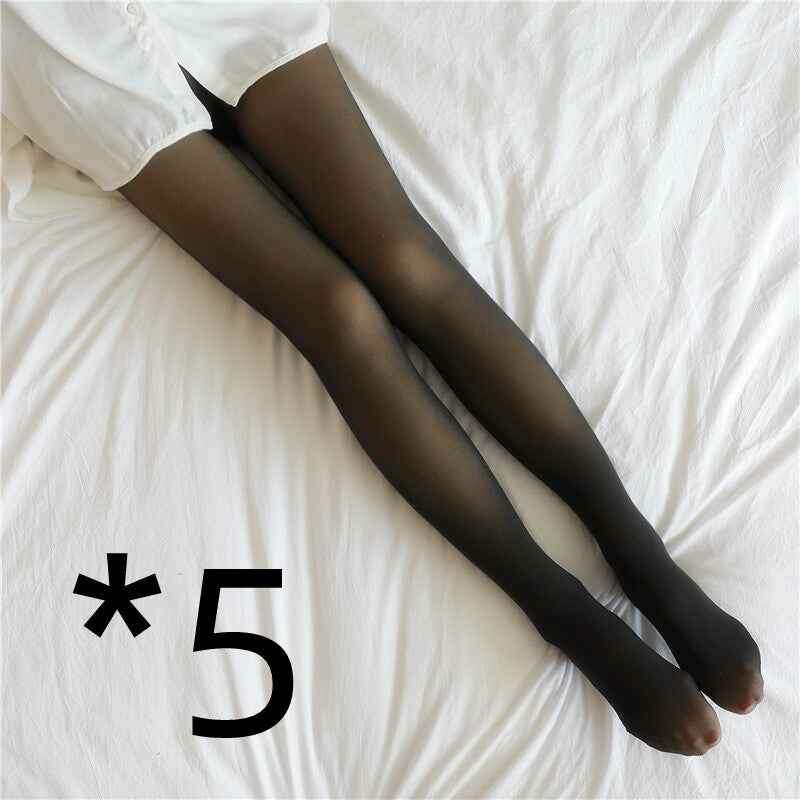 Thermal Winter Tights - Plus Size Fleece-Lined Leggings for Ultimate Comfort 5pcs Black skin with feet