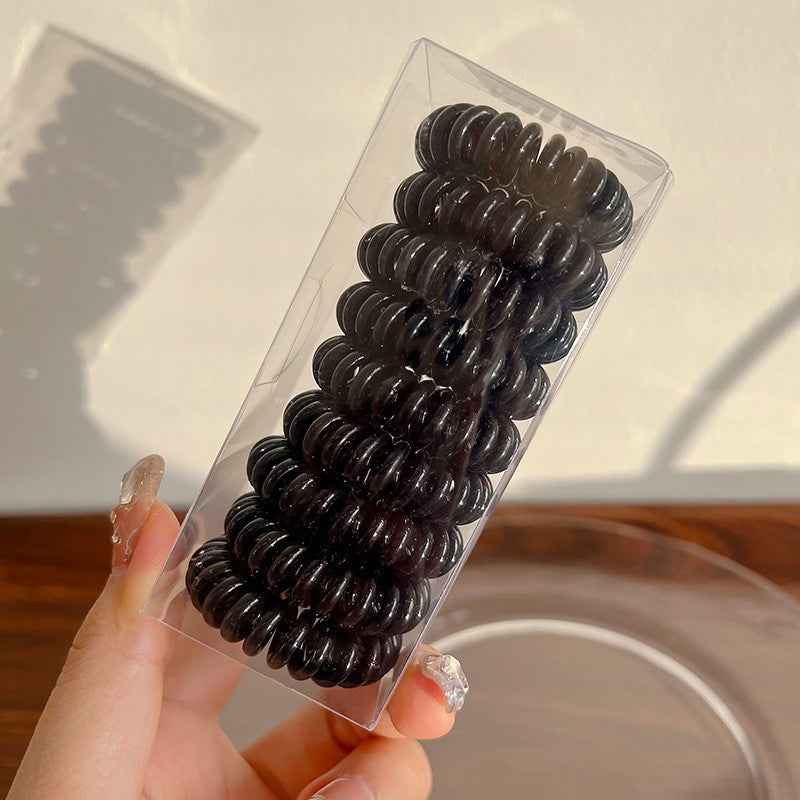 9 Pcs Spiral Hair Ties No Crease Coil Hair Ties for Women Pure Black 9PCS