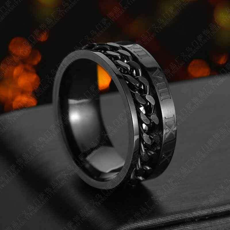 Men’s Roman Numeral Spinner Ring - Stylish Titanium Steel Jewelry and Bottle Opener Black2