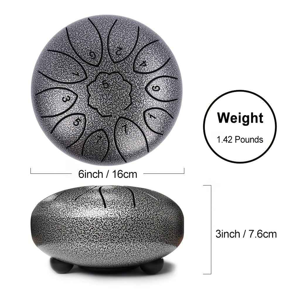 11-Tone Steel Tongue Drum - 6-Inch Outdoor Rain Drum with Drumsticks and Storage Bag