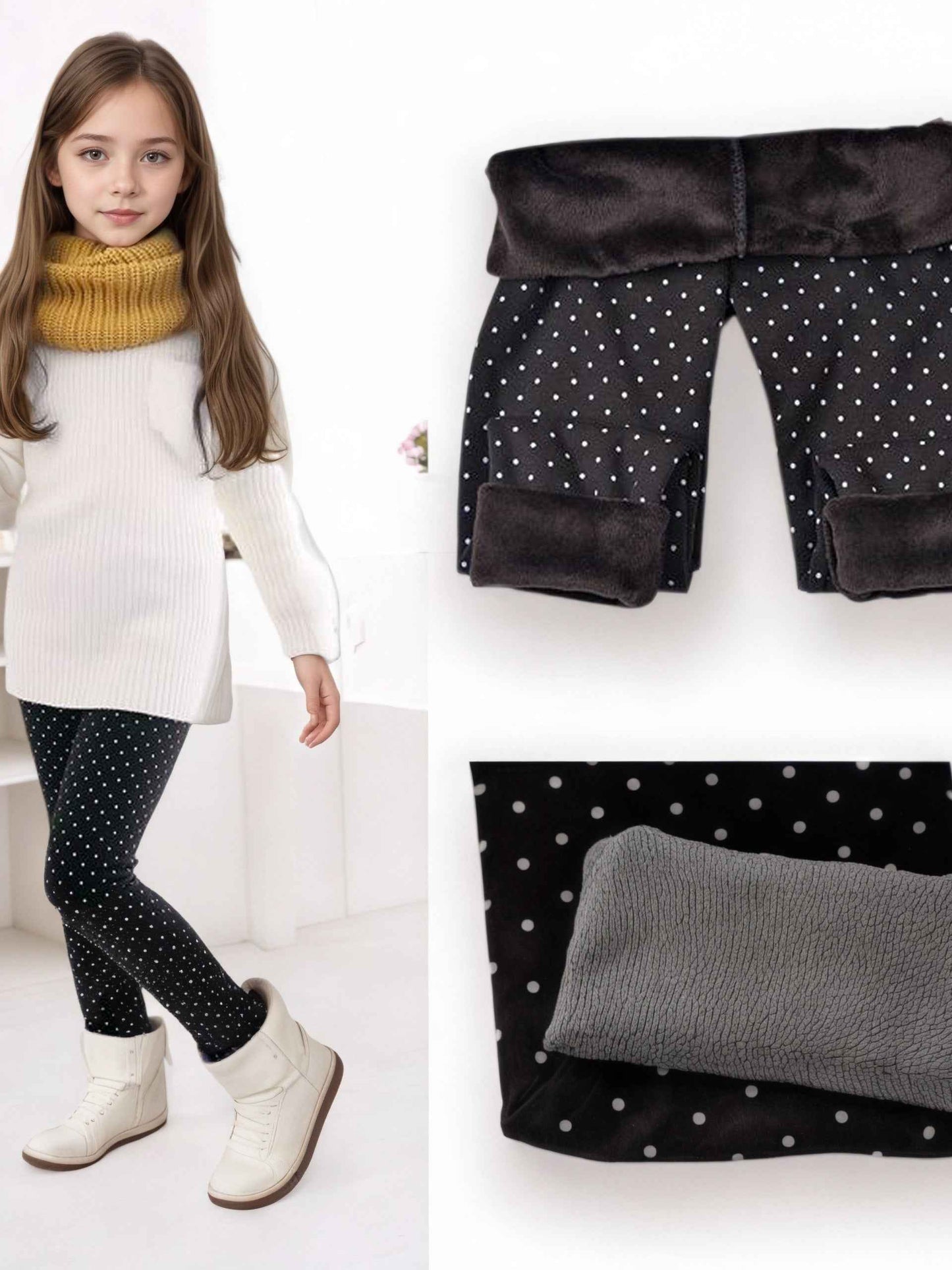 3pcs Winter-Lined Leggings for Kids - Warm Skinny Fit Tights for Boys & Girls, 95% Polyester/5% Spandex, Perfect for Playdates and Cold Weather