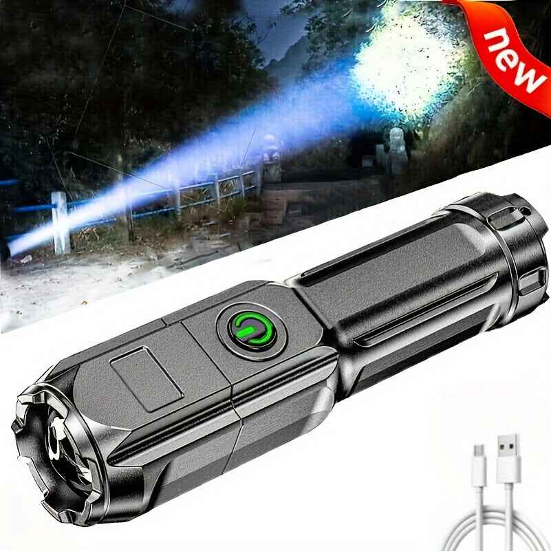 Portable Super Bright Flashlight - Rechargeable Zoomable Torch for Outdoor Use with Durable ABS Material 800mAh