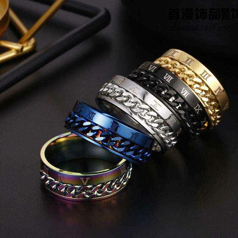Men’s Roman Numeral Spinner Ring - Stylish Titanium Steel Jewelry and Bottle Opener