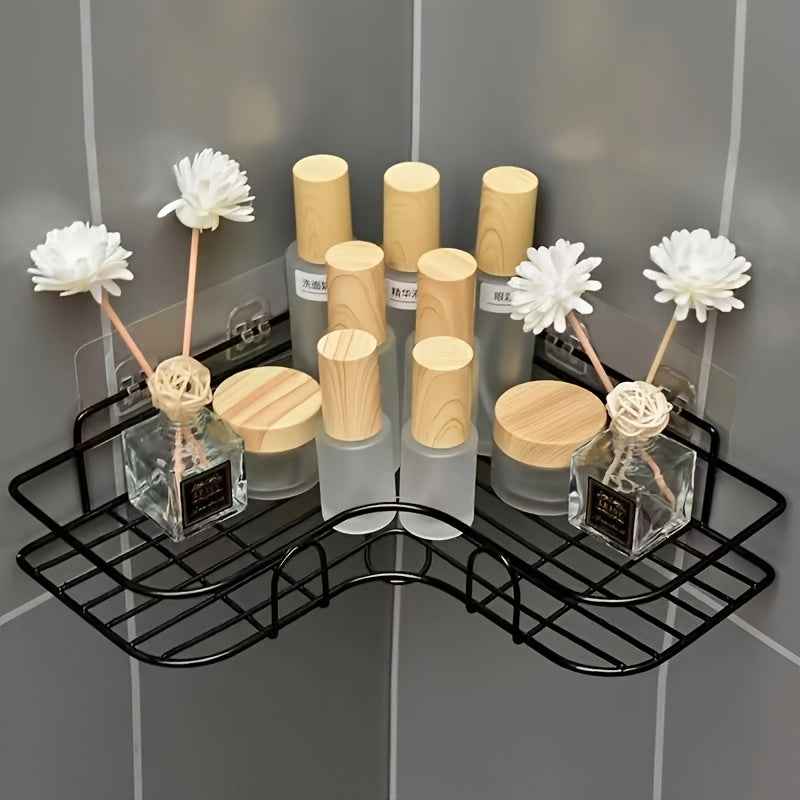Corner Shower Rack - Rust-Resistant Wall-Mounted Bathroom Shelf for Shampoo, Toner, and Cosmetics Storage Black