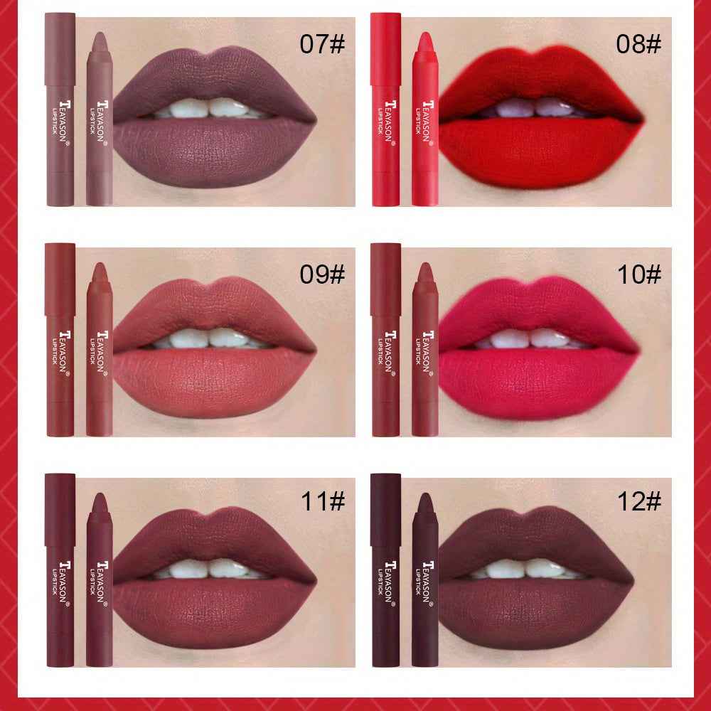 12 Colors Matte Moisturizing Lipstick Crayons - Vibrant Lipstick for Smooth, Long-Lasting, Waterproof Finish - Perfect Valentine's Day Gift for Her