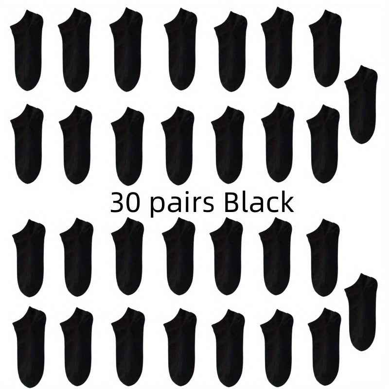 Breathable Anti-Odor Socks for Men & Women - Moisture-Wicking, Quick-Dry, Sweat-Resistant, Available in Black, White, Gray, and Beige (1/5/10/30 Pairs) One Size: US (6-10) Black (30 Pairs)
