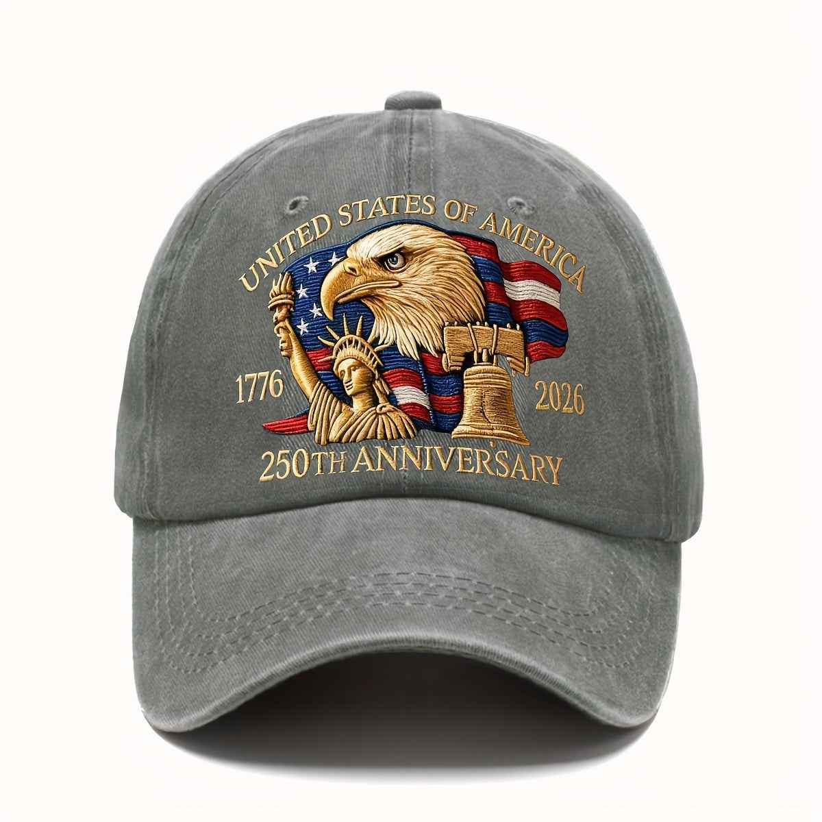 250th Anniversary American Patriotic Cap - Adjustable Unisex Hat with Eagle & 50 Stars/13 Stripes Design, 1776-2026 Inscription, Available in 9 Colors - Perfect Gift for History Enthusiasts and 4th of July Celebrations Light Grey