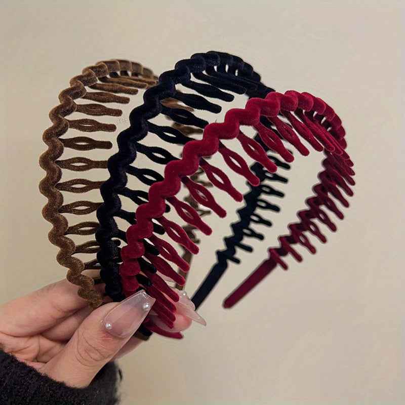 Hair Clip Frosted Color Headband Women's Non-slip Band Teeth Simple Pressure Headband Face Headband Hair Accessories 3pcs Flocking Black + Flocking Coffee Color + Flocking Wine Red