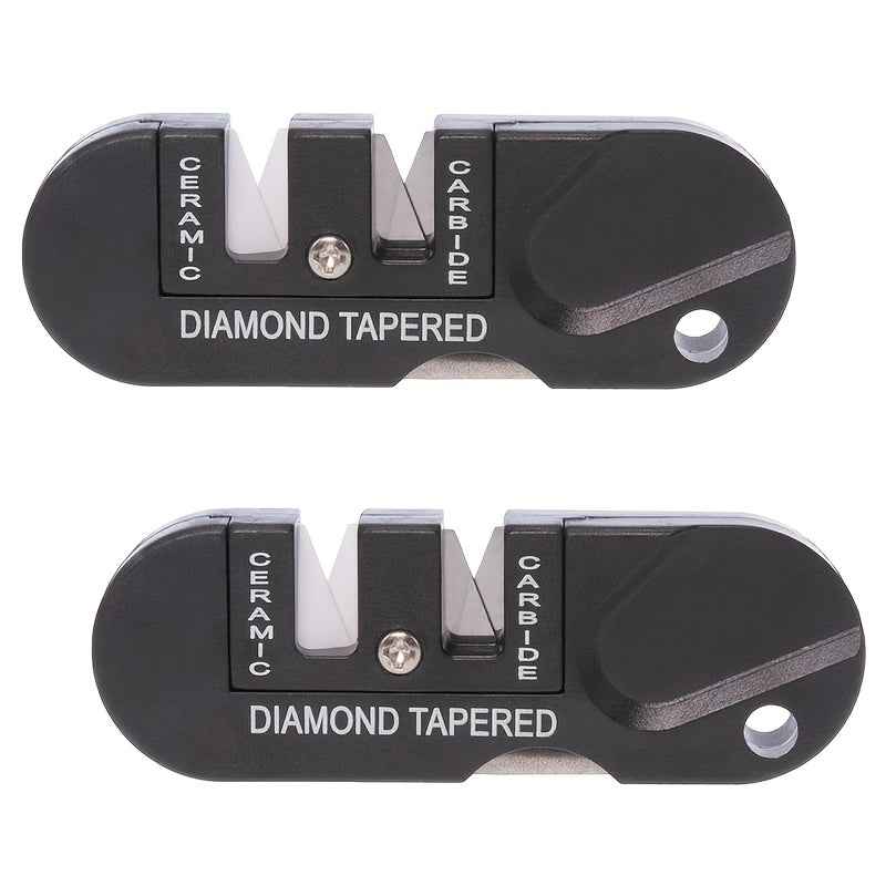 [Multi-Tool Knife Sharpener] 4-in-1 Multi-Tool Outdoor Knife Sharpener & Sharpening Tool | Lightweight Stainless Steel Clip-On Design, Ambidextrous, for Camping, Hiking, Fishing, DIY Projects, Camping Accessories, Sleek Metal black tool*2pcs