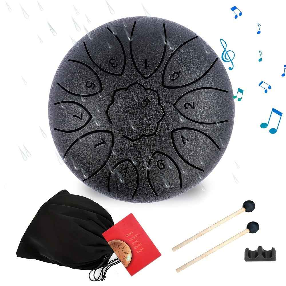 11-Tone Steel Tongue Drum - 6-Inch Outdoor Rain Drum with Drumsticks and Storage Bag 11pcs 6 inch 11 tone black