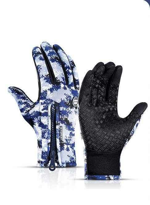 Winter Touchscreen Gloves - Waterproof Fleece for Riding and Sports A Blue