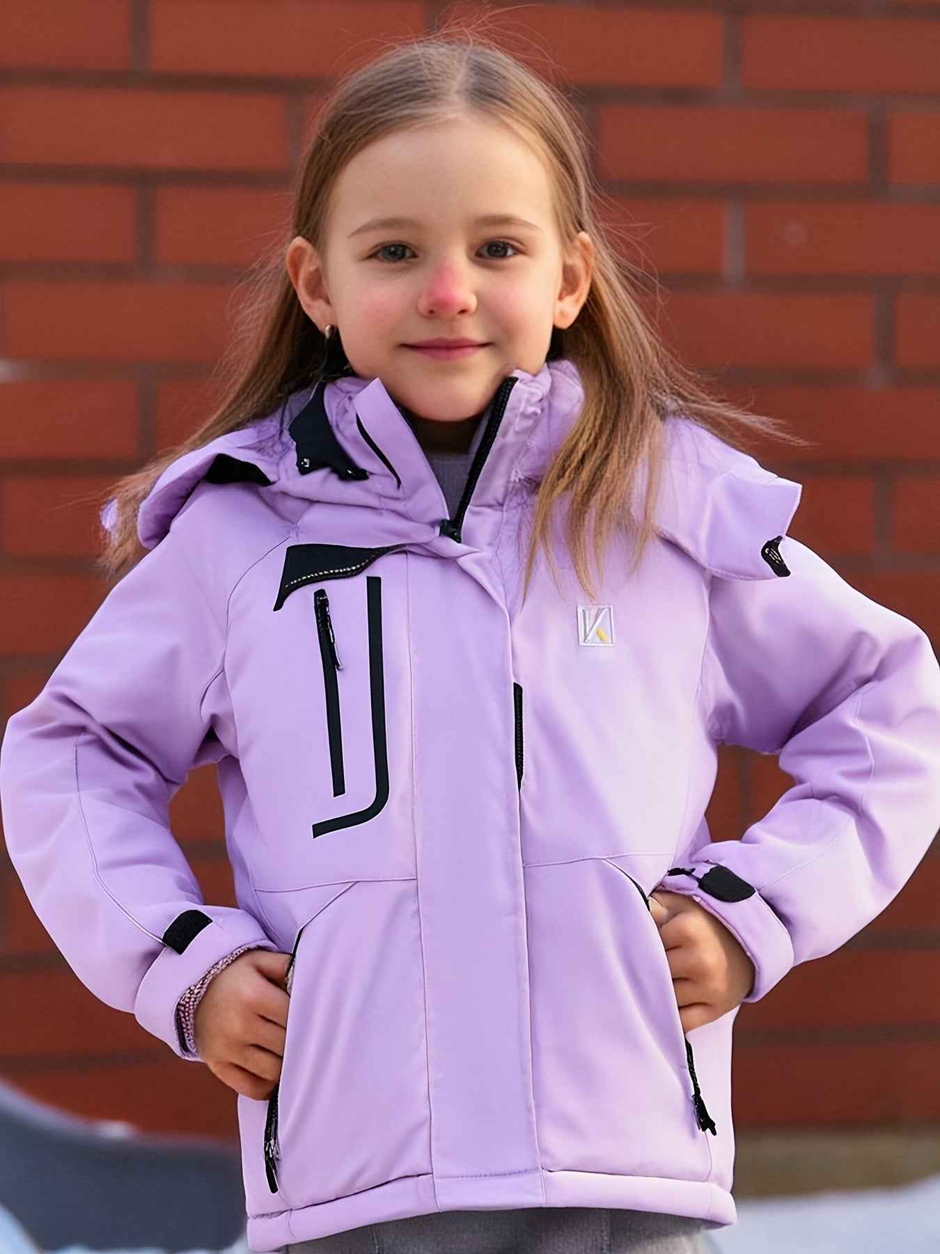 Girls' Windproof Ski Jacket - Thickened Warm Hooded Liner for Outdoor Mountaineering and Travel, Practical Multi-Pocket Design