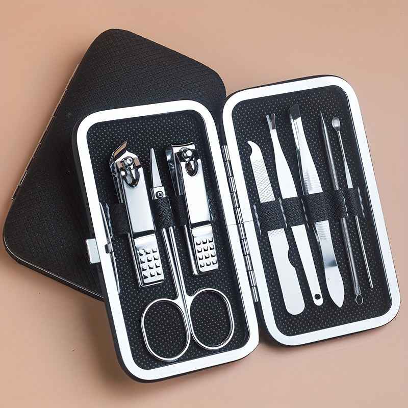 Professional Manicure And Pedicure Set, Nail Clipper Nail Cutter Nail Files Ear Spoon, Beauty Tools Grooming Set with Portable Case, for Nail Care, for Household And Travel 8pcs-black