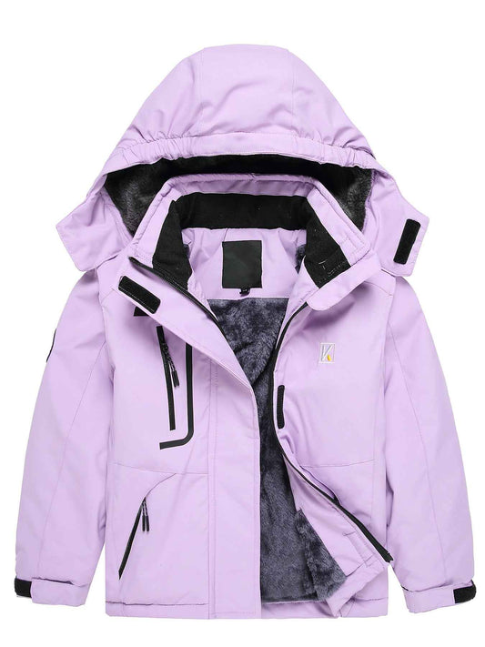 Girls' Windproof Ski Jacket - Thickened Warm Hooded Liner for Outdoor Mountaineering and Travel, Practical Multi-Pocket Design
