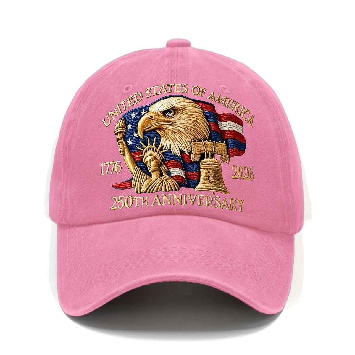 250th Anniversary American Patriotic Cap - Adjustable Unisex Hat with Eagle & 50 Stars/13 Stripes Design, 1776-2026 Inscription, Available in 9 Colors - Perfect Gift for History Enthusiasts and 4th of July Celebrations Pale Pink