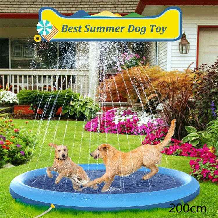 Non-Slip Splash Pad for Kids and Dogs - Summer Outdoor Water Play Mat and Fountain Blue 2m