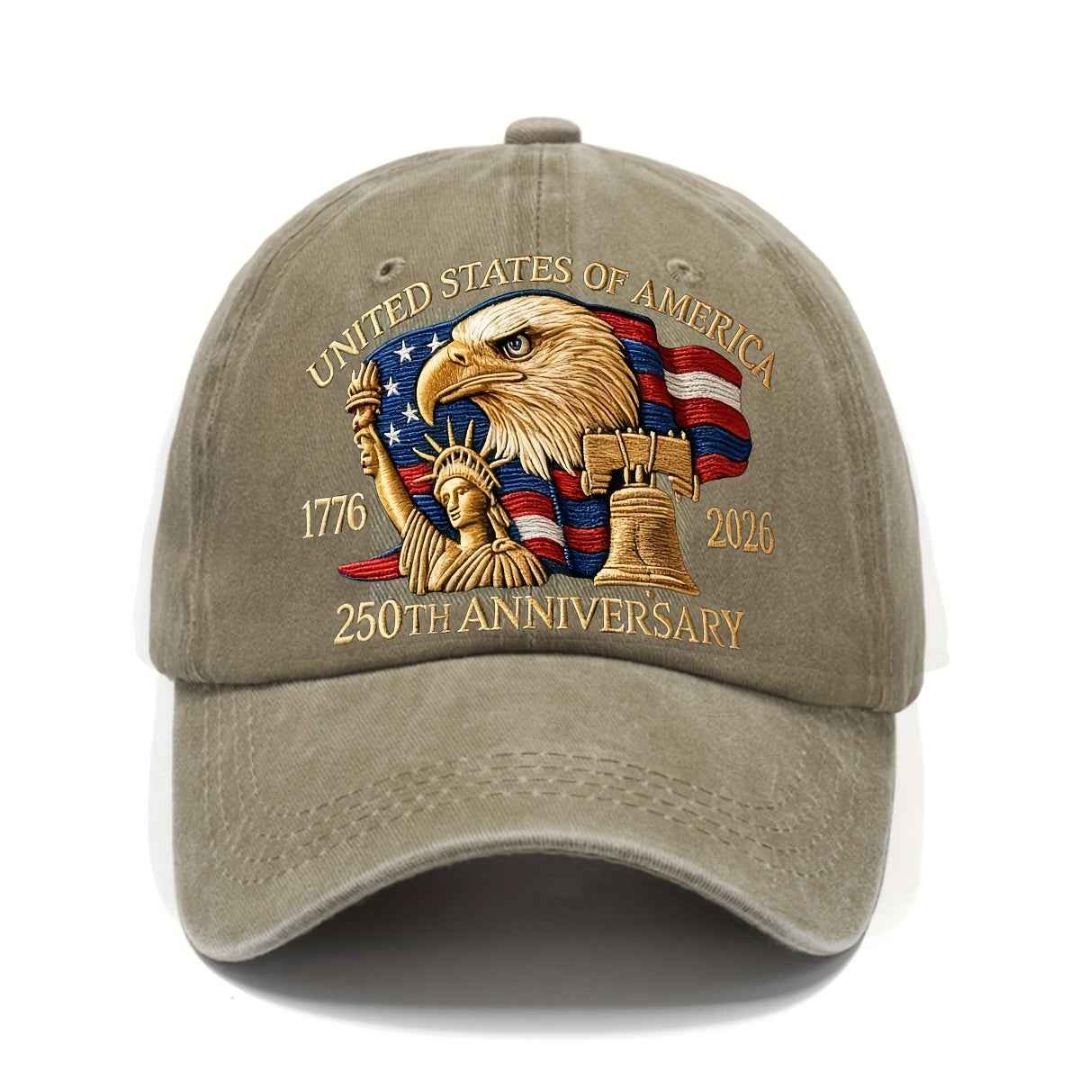 250th Anniversary American Patriotic Cap - Adjustable Unisex Hat with Eagle & 50 Stars/13 Stripes Design, 1776-2026 Inscription, Available in 9 Colors - Perfect Gift for History Enthusiasts and 4th of July Celebrations Khaki